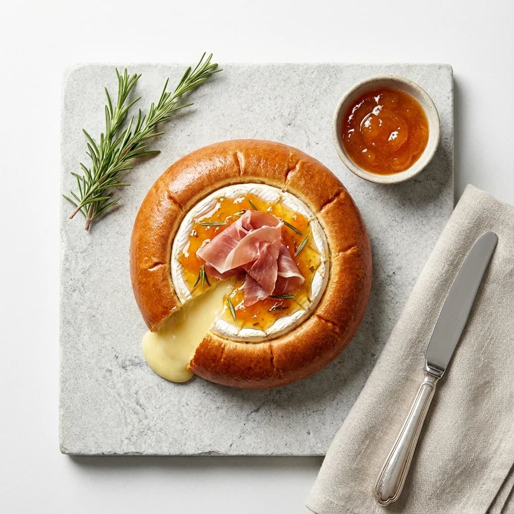 Apricot & Rosemary Glazed Brie in Prosciutto Brioche
