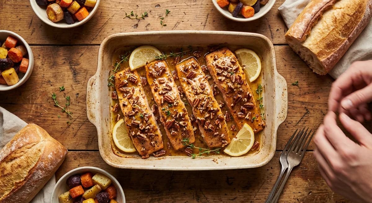 Baked Pecan Crusted Honey Mustard Salmon