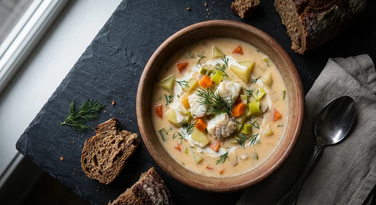 Bergen Style Creamy Fish Soup with Root Vegetables
