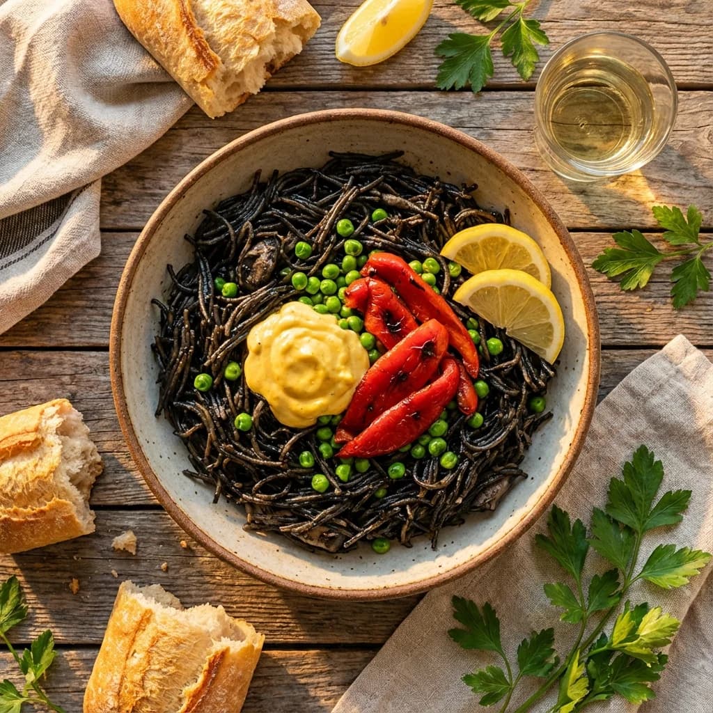 Black Squid Ink Fideuà with Quick Aioli