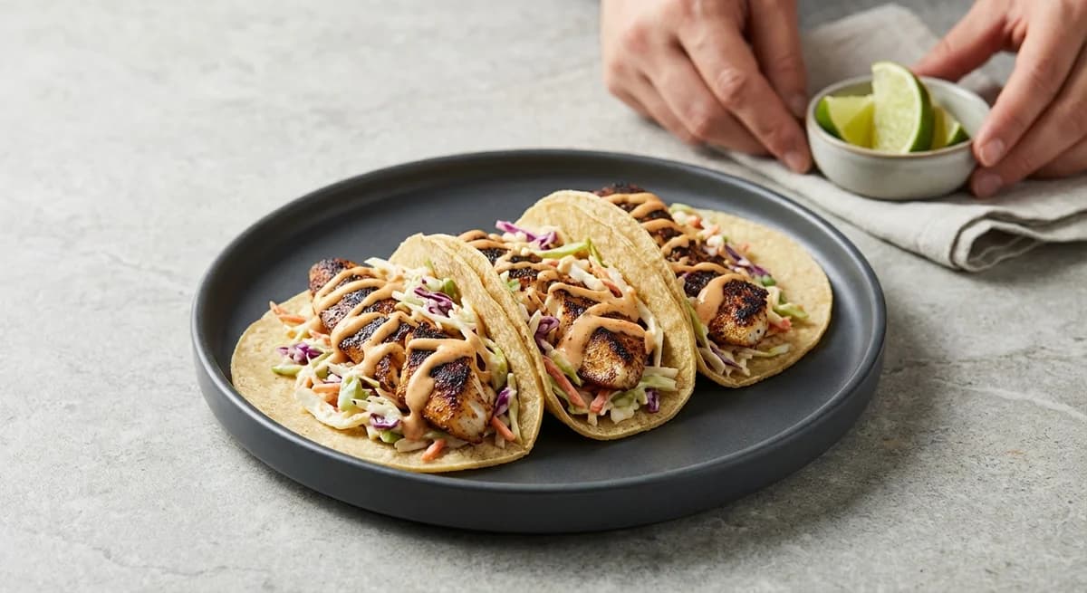 Blackened Cajun Catfish Tacos with Spicy Slaw