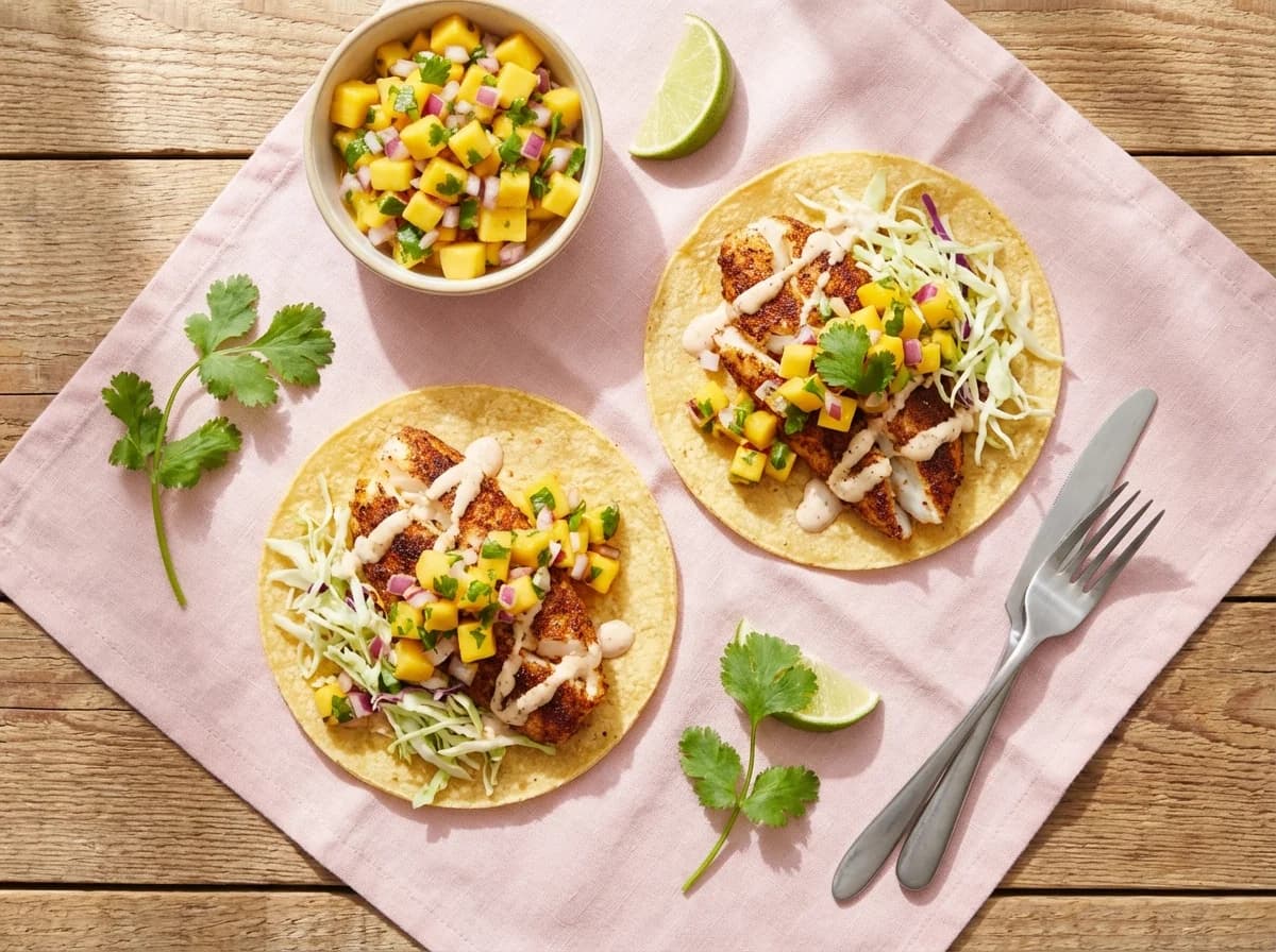 Blackened Cajun Fish Tacos with Mango Salsa Recipe