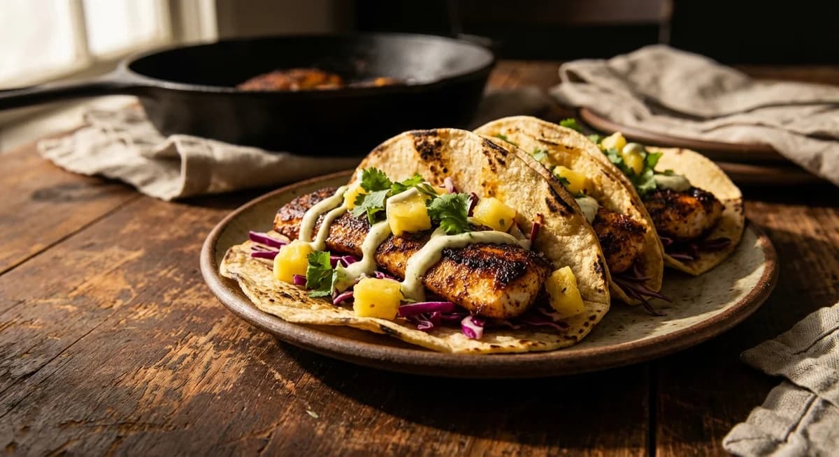 Blackened Cajun Mahi-Mahi Tacos with Pineapple Slaw