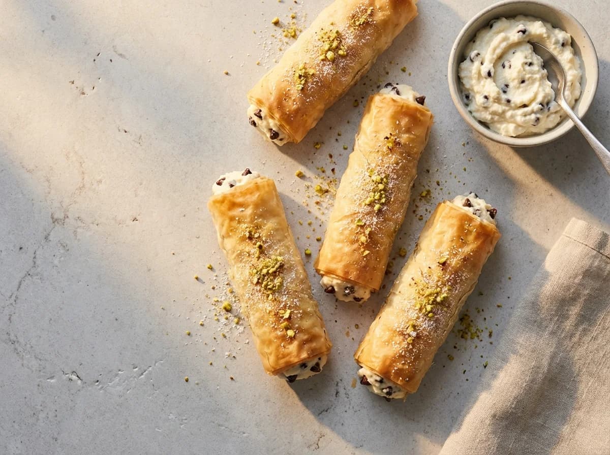 Cannoli-Style Baklava Rolls with Ricotta & Chocolate