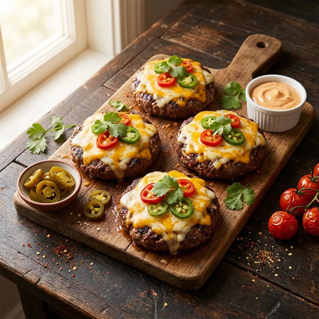 Cheesy Jalapeño Spiced Beef Patties