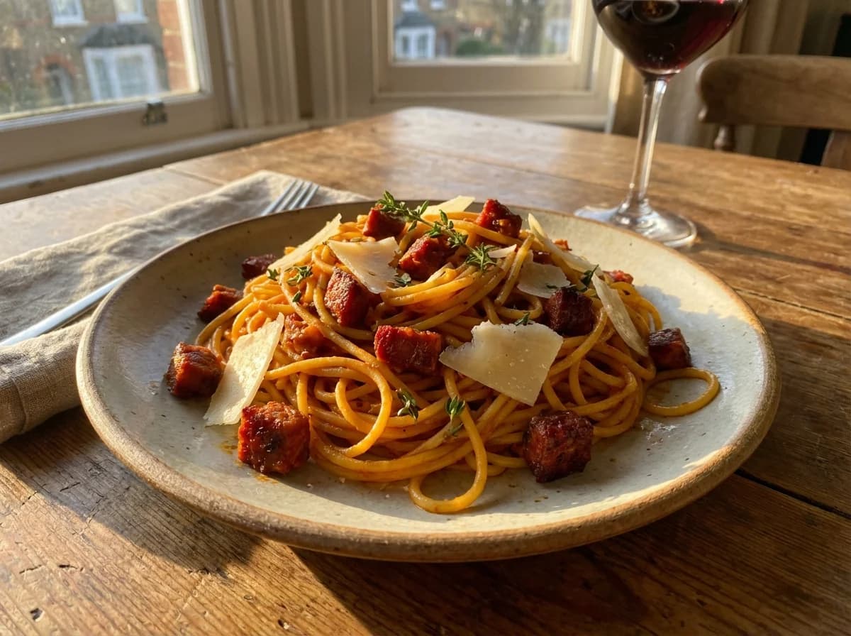 Chorizo and Manchego Spaghetti with Smoked Paprika