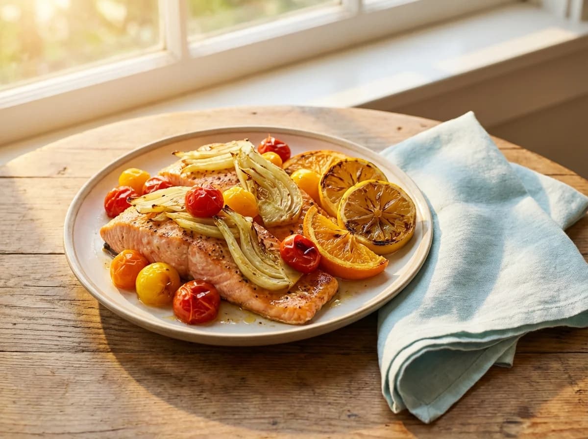 Citrus Roasted Salmon with Fennel and Burst Tomatoes