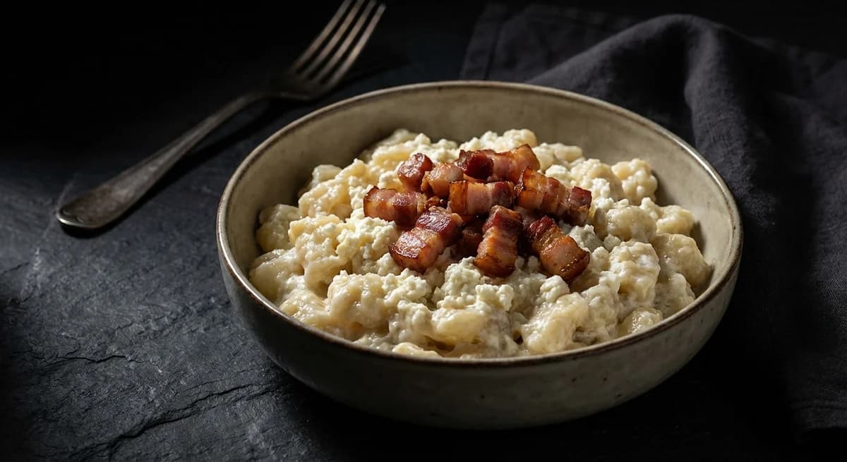 Classic Creamy Bryndzové Halušky with Smoked Bacon