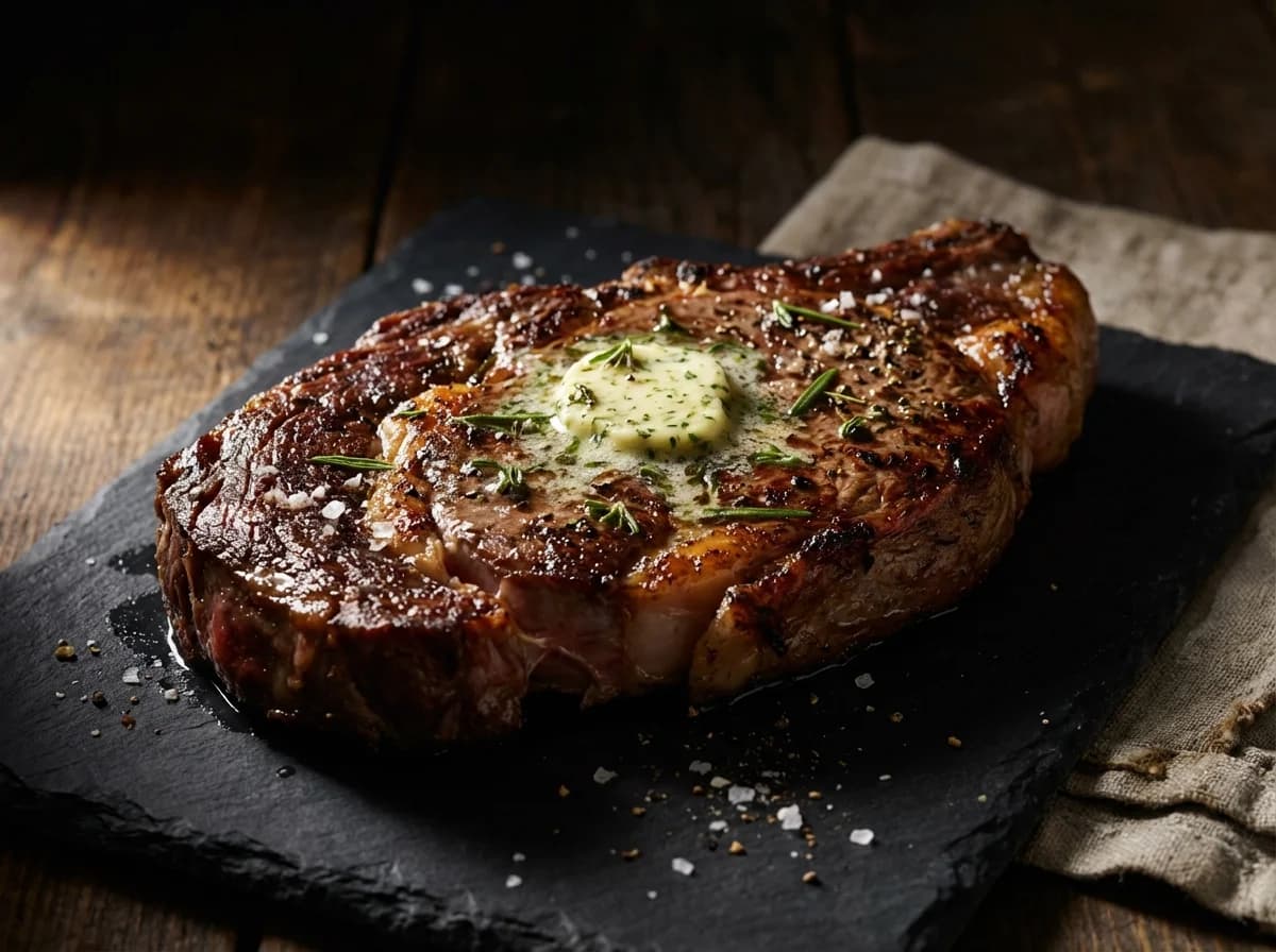 Classic Pan-Seared Ribeye Steak with Garlic Herb Butter