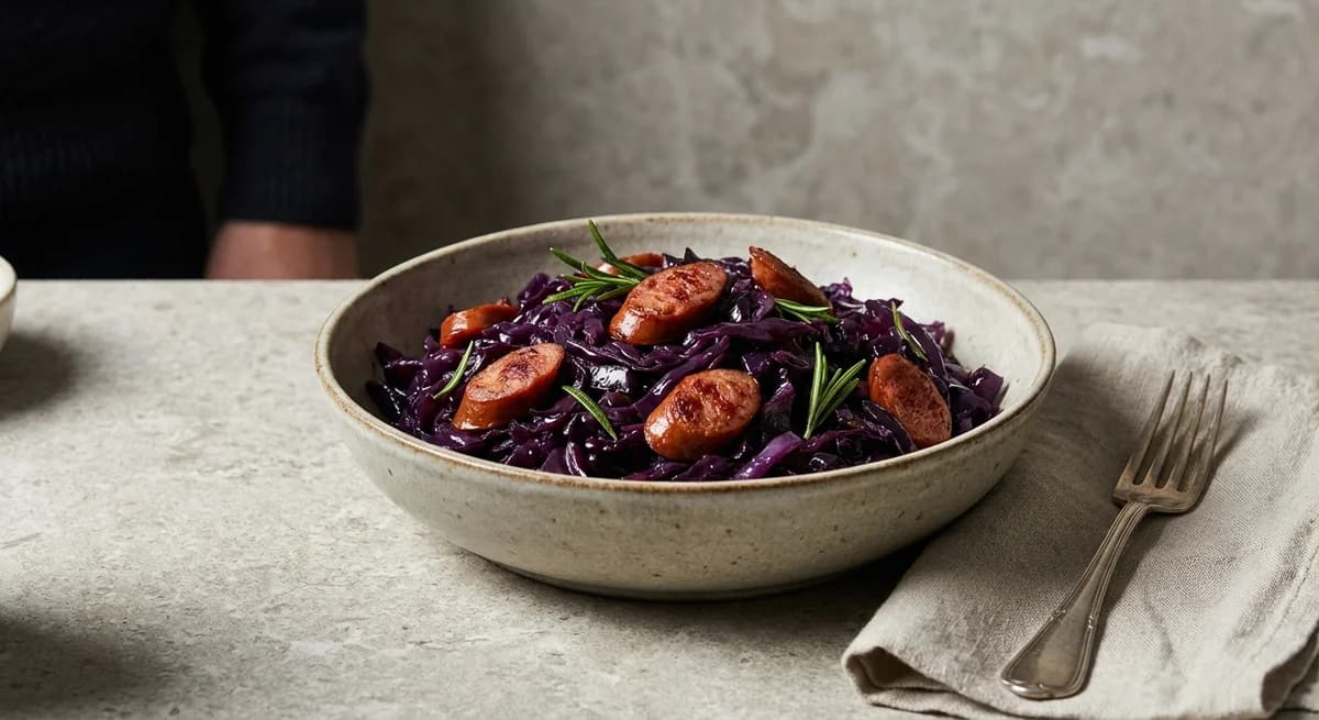 Classic Rosemary Braised Red Cabbage with Kabanos