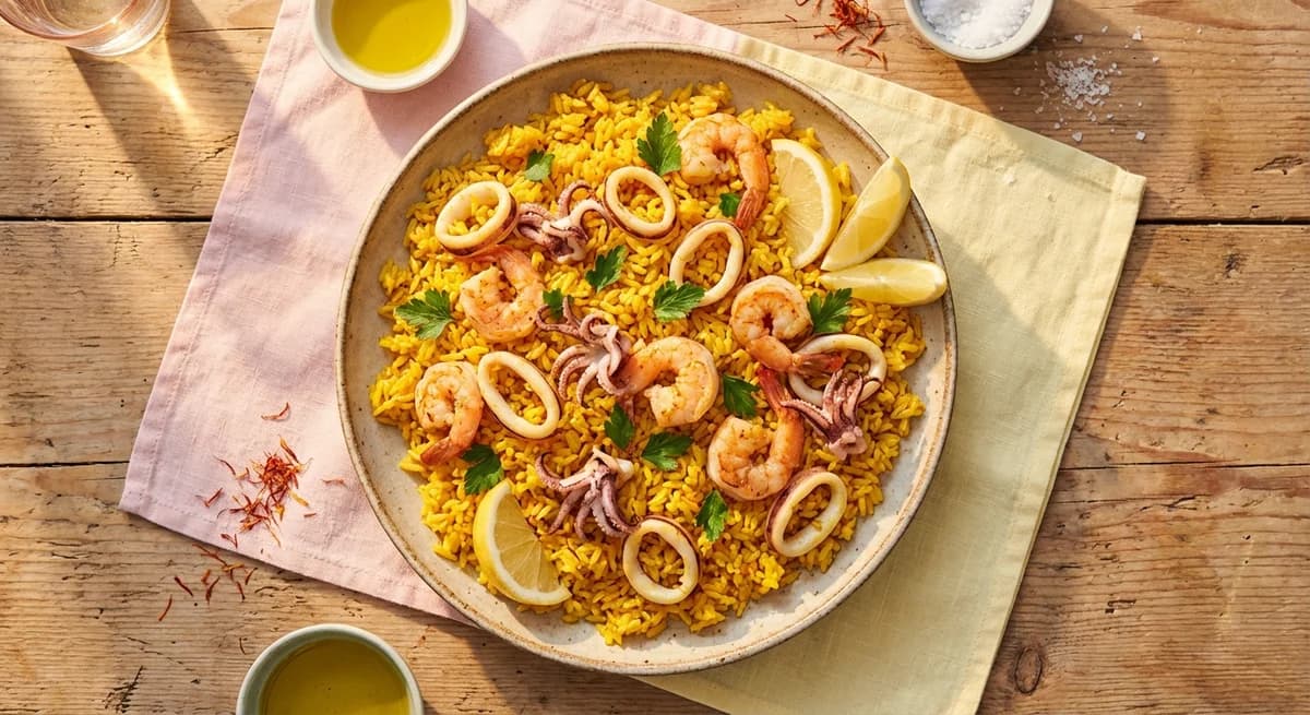 Classic Saffron Rice with Shrimp and Squid