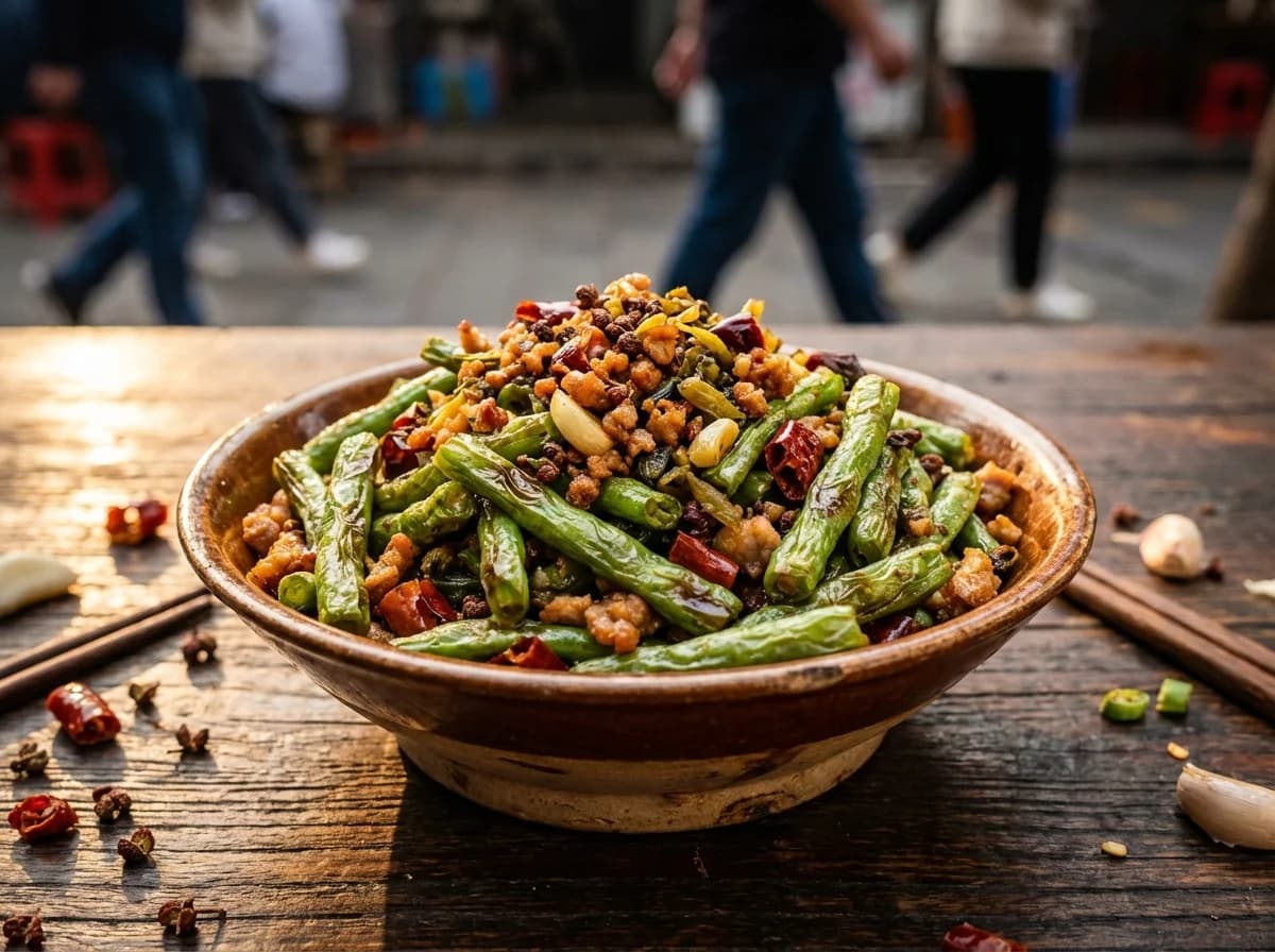 Classic Sichuan Dry-Fried Long Beans with Minced Pork