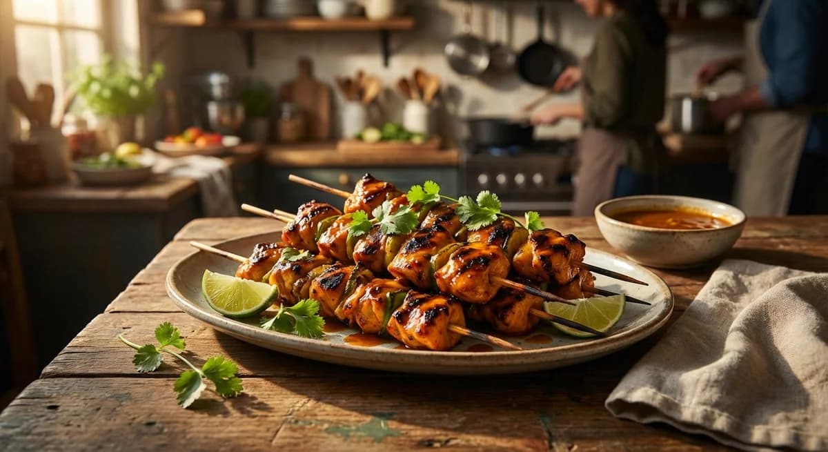 Coconut Lime Glazed Red Curry Chicken Skewers