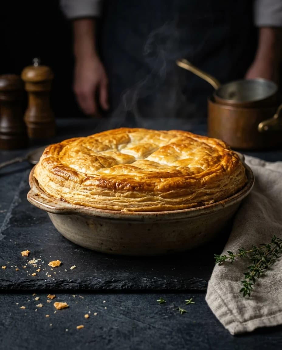 Creamy Chicken Ham and Leek Pot Pie with Puff Pastry