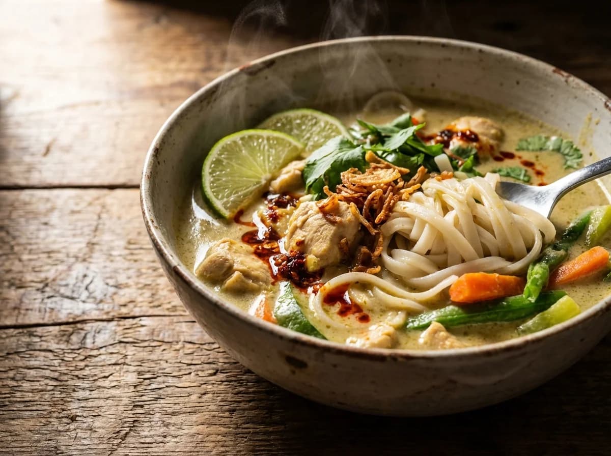Creamy Coconut Green Curry Noodle Soup