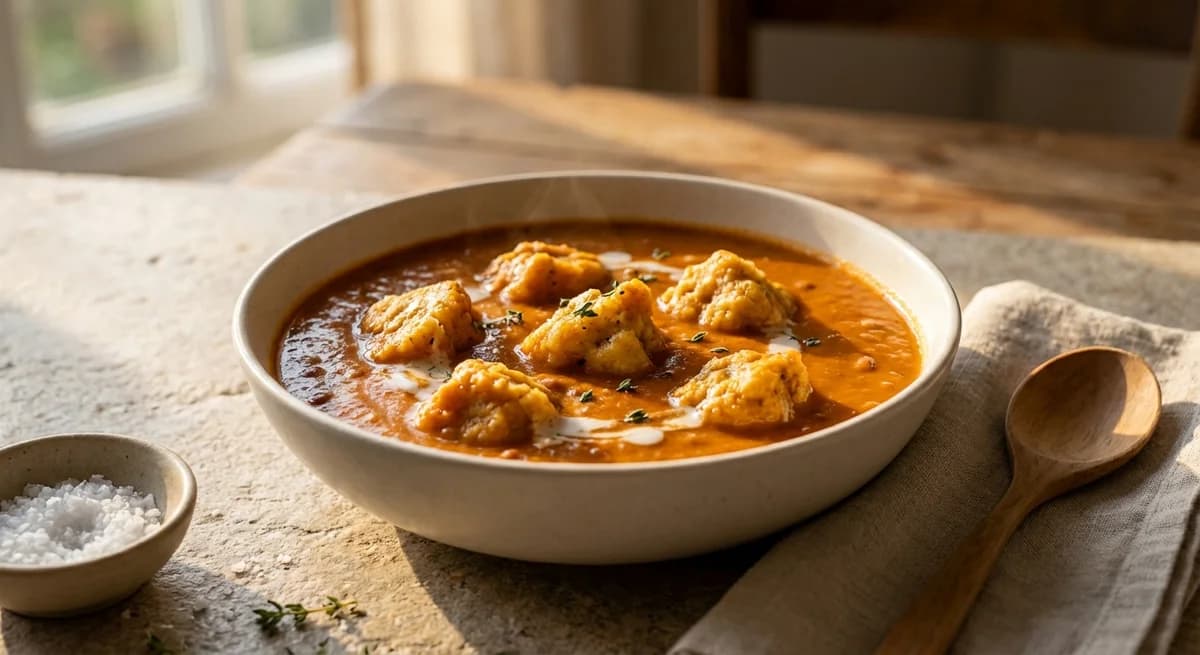 Creamy Coconut Red Peas Soup with Spiced Dumplings