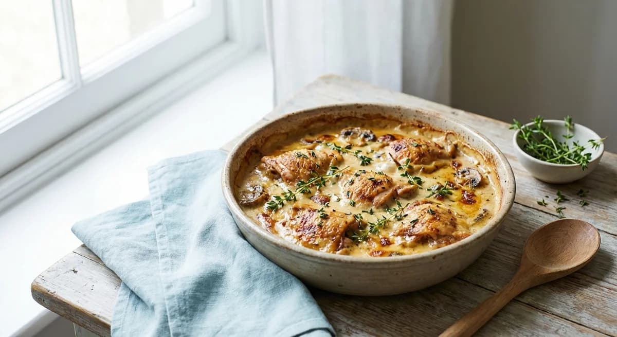 Creamy Garlic & Thyme Chicken Mushroom Hotpot