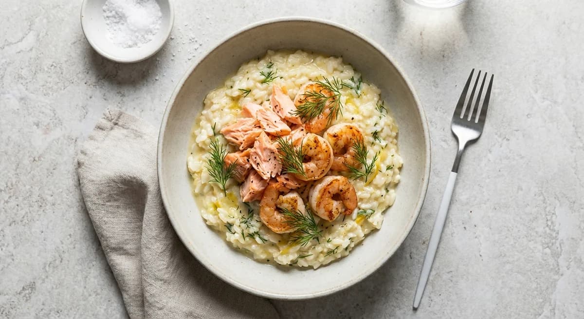 Creamy Lemon and Dill Salmon Prawn Risotto