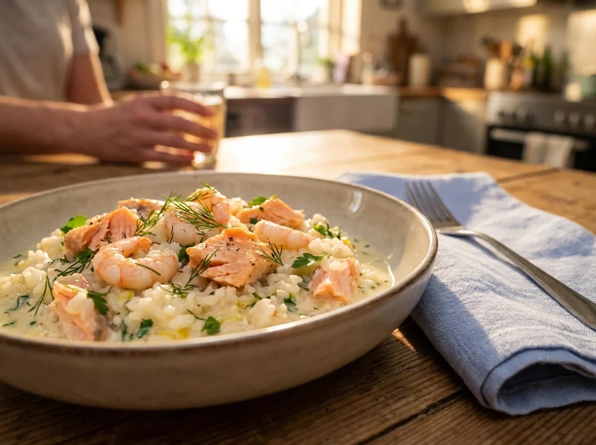 Creamy Lemon and Herb Salmon Prawn Risotto