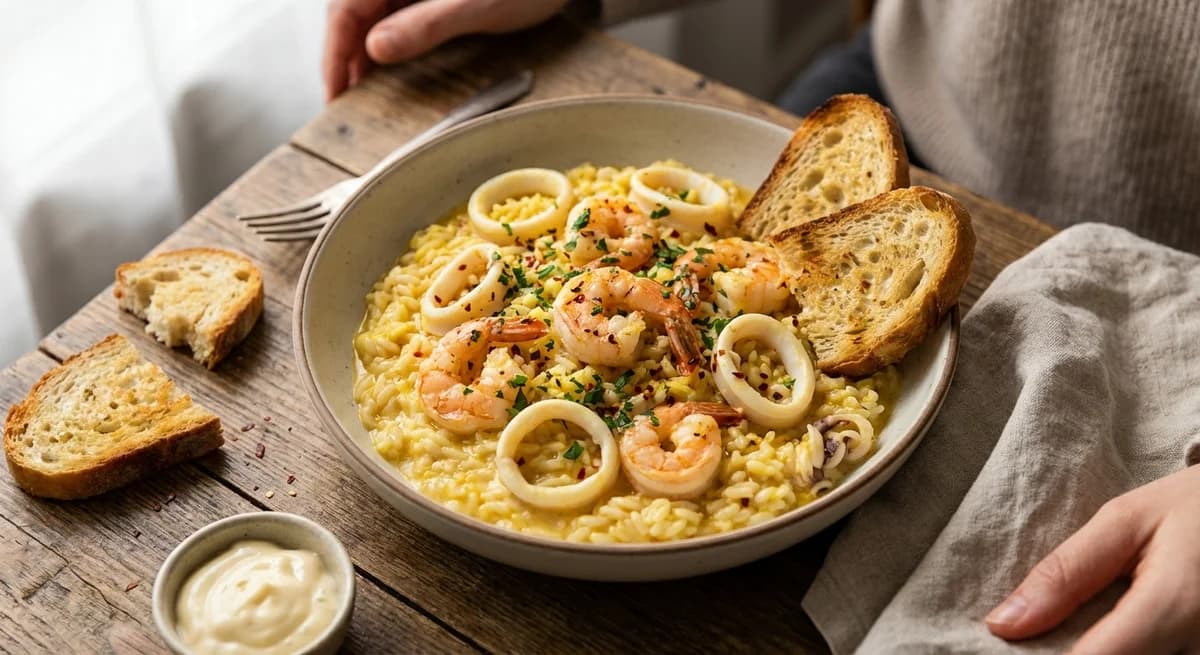 Creamy Saffron Rice with Shrimp and Squid