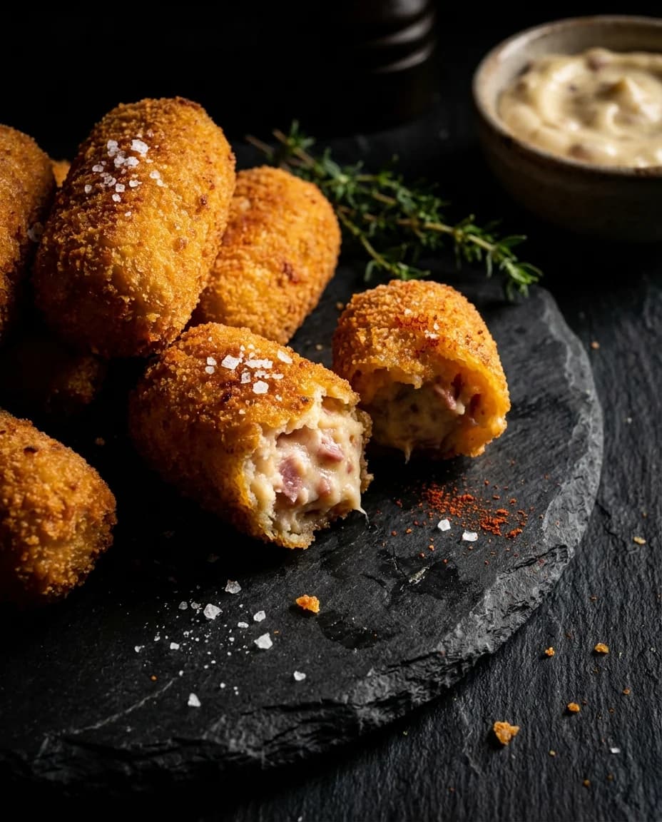 Creamy Smoked Ham and Roasted Garlic Croquetas