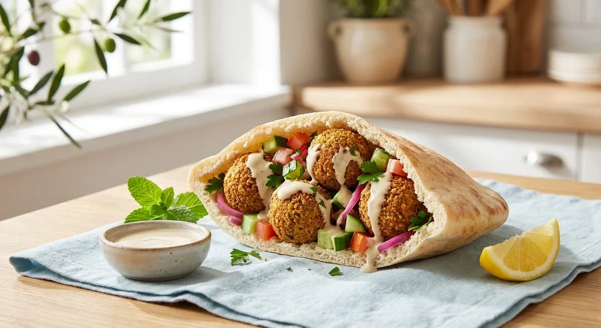 Crispy Herbed Falafel Pita Sandwich with Tahini Sauce