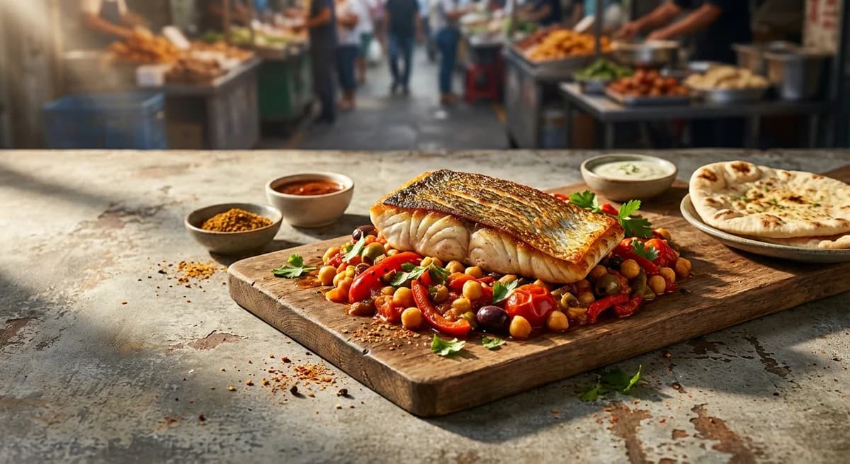 Crispy Skin Barramundi with Moroccan Chickpea Ragout