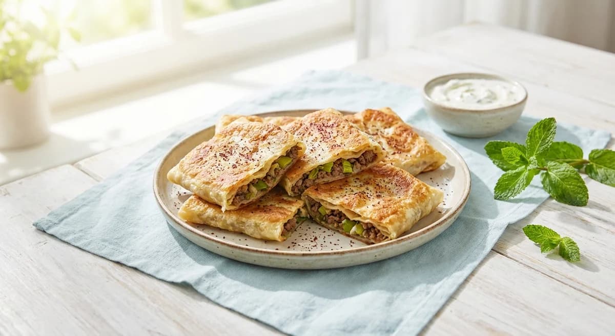 Crispy Spiced Beef and Leek Mutabbaq