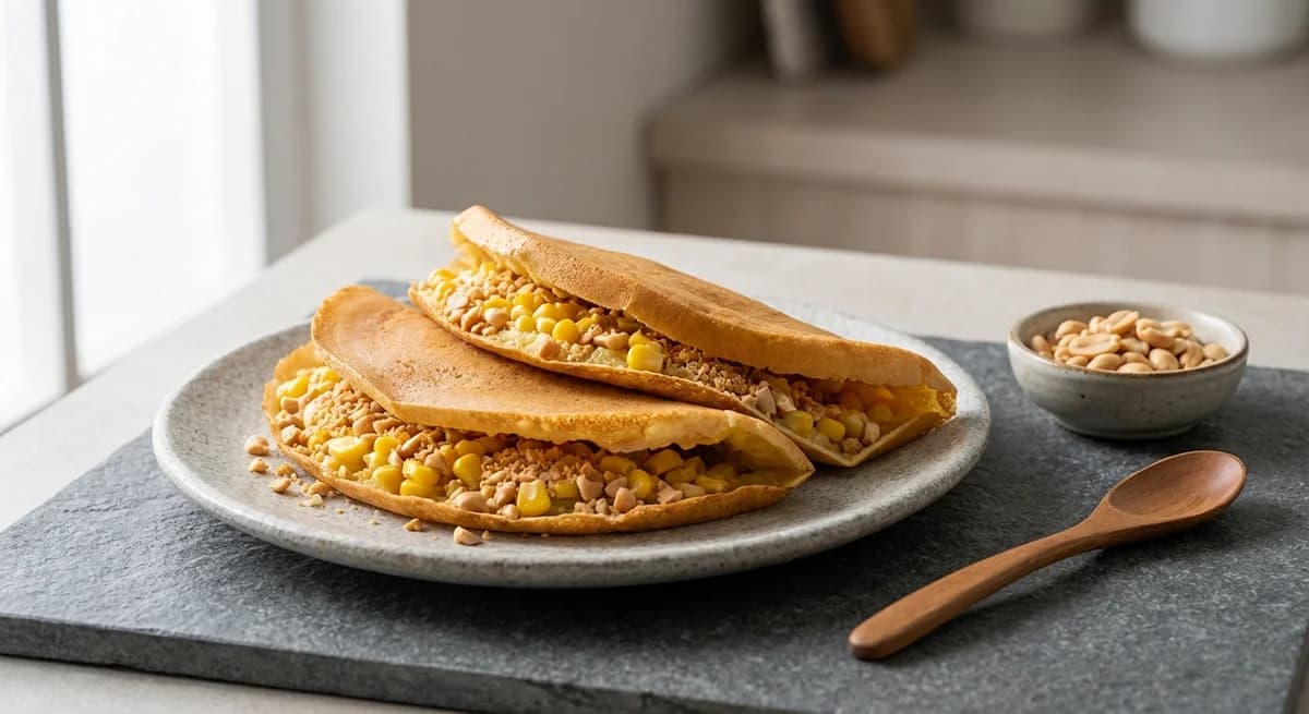 Crispy Sweet Corn and Peanut Apam Balik Recipe