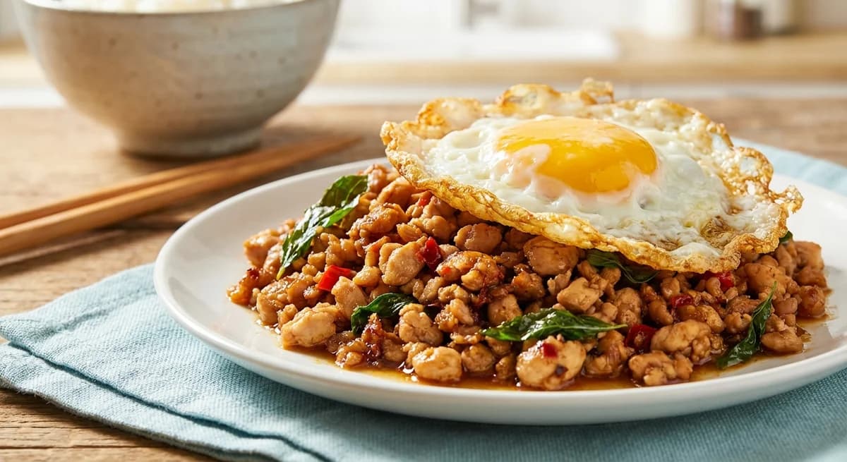 Crispy Thai Basil Minced Chicken with Fried Egg
