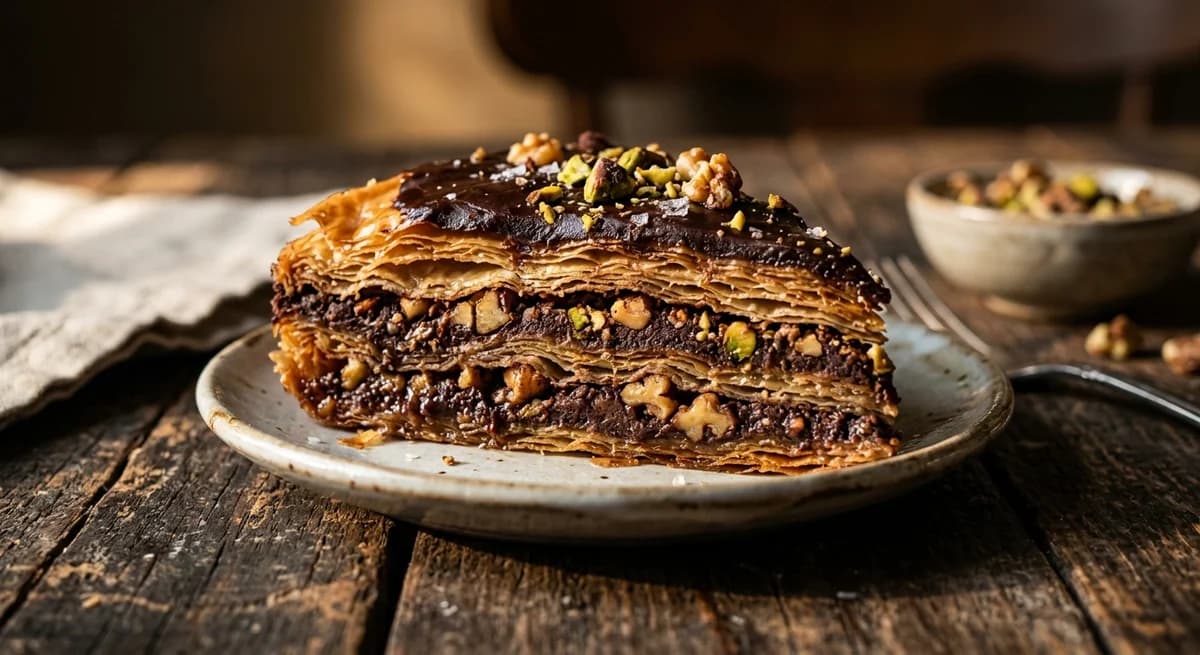 Decadent Chocolate Ricotta Baklava with Spiced Nuts