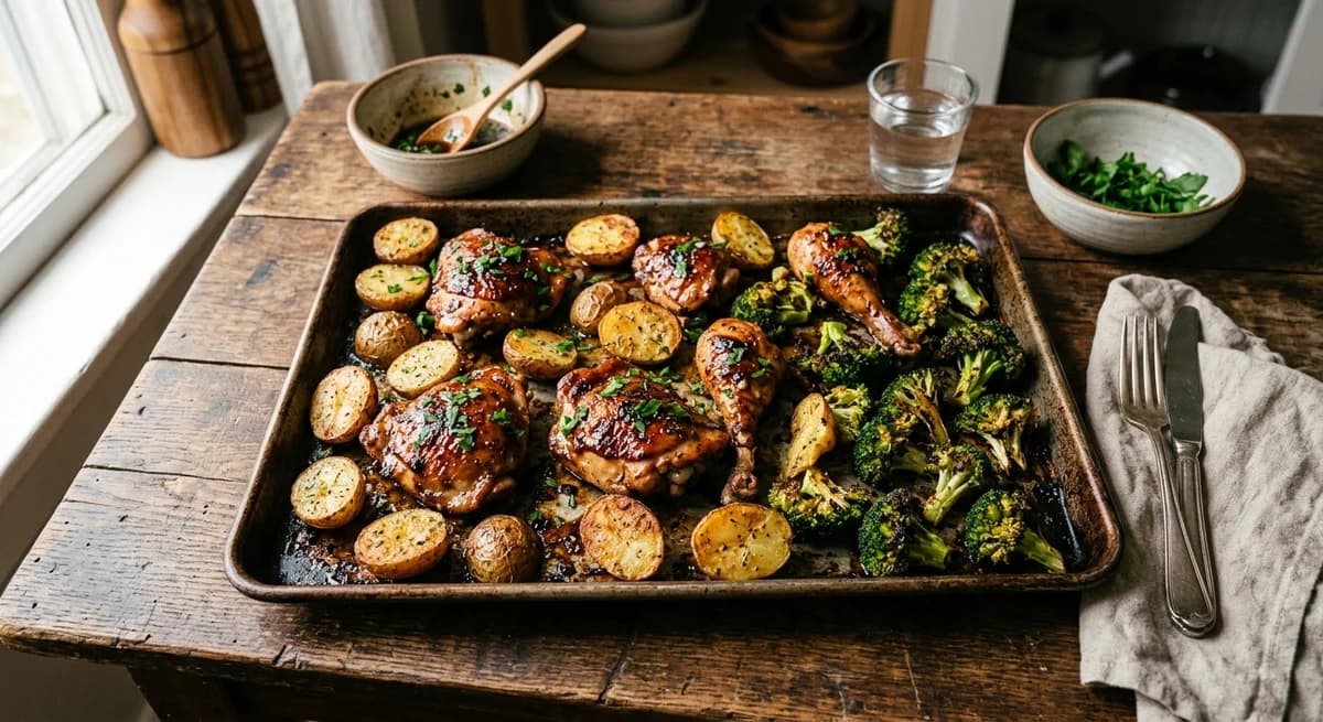 Easy Sheet-Pan Honey Balsamic Chicken with Crispy Broccoli and Potatoes