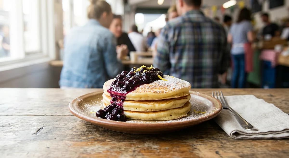 Fluffy Lemon Ricotta Pancakes with Blueberry Compote