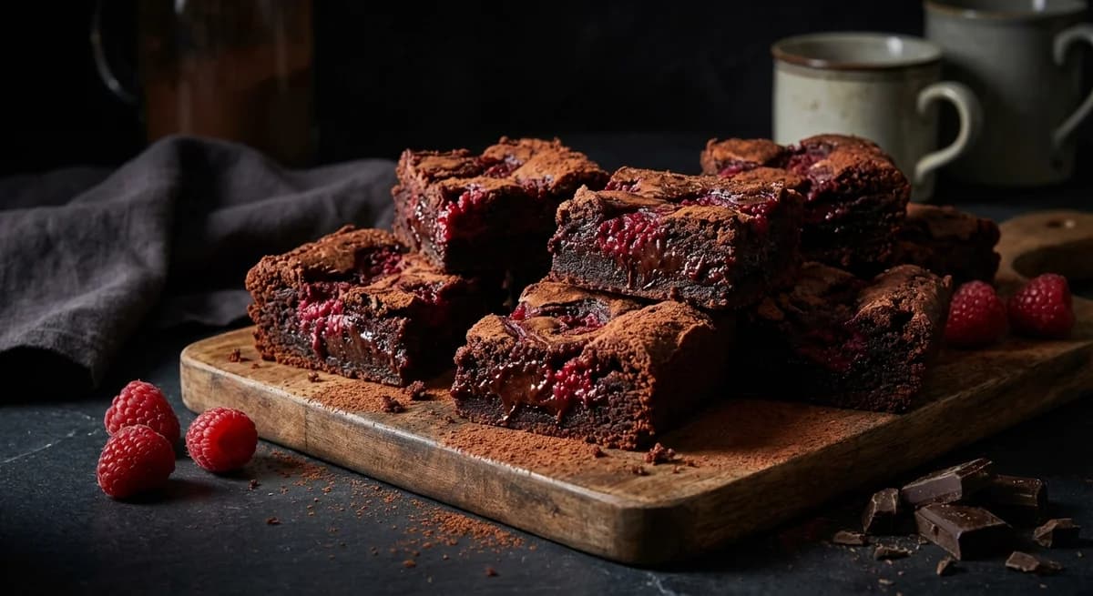 Fudgy Dark Chocolate Raspberry Swirl Brownies