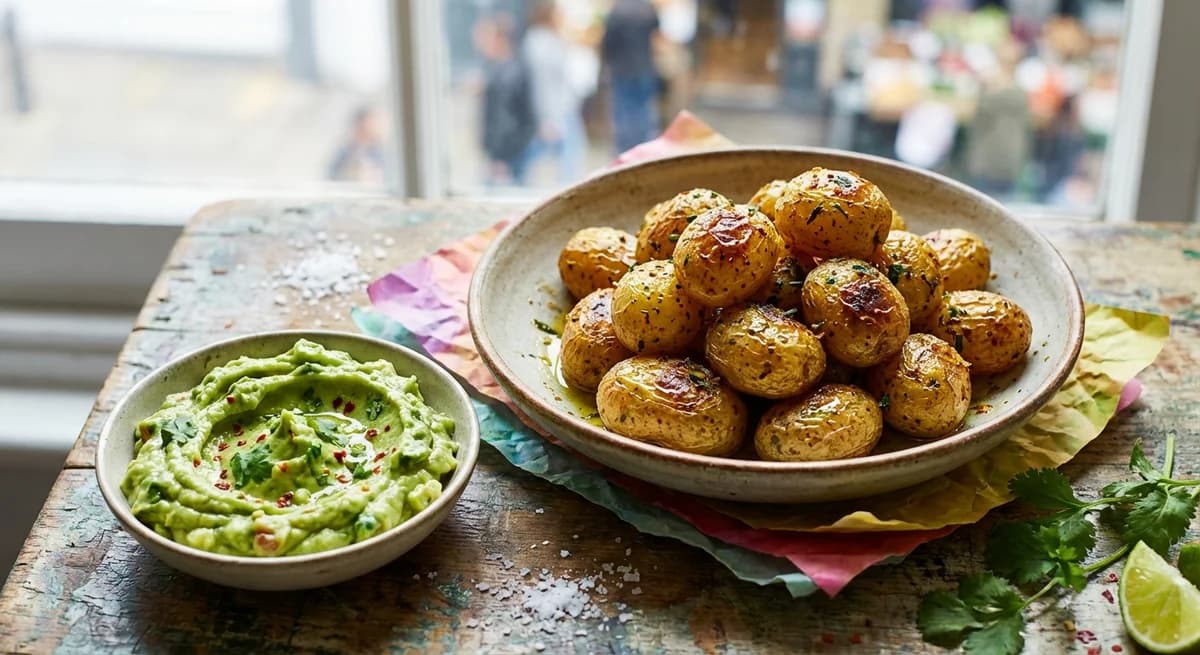 Golden Roasted New Potatoes with Creamy Avocado Dip Recipe