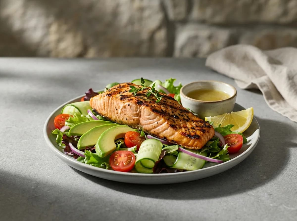 Grilled Lemon Herb Salmon Avocado Salad Recipe