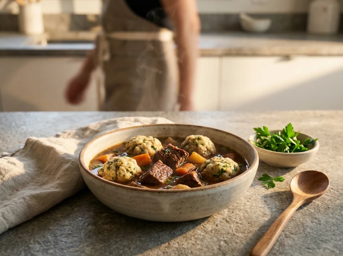 Hearty Beef and Herb Dumpling Stew