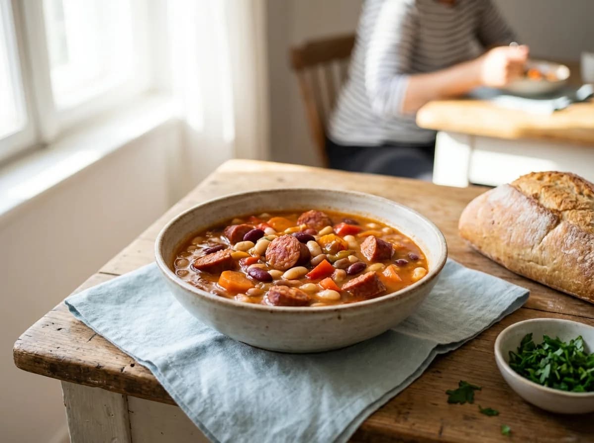 Hearty Croatian Bean Stew with Smoked Sausage