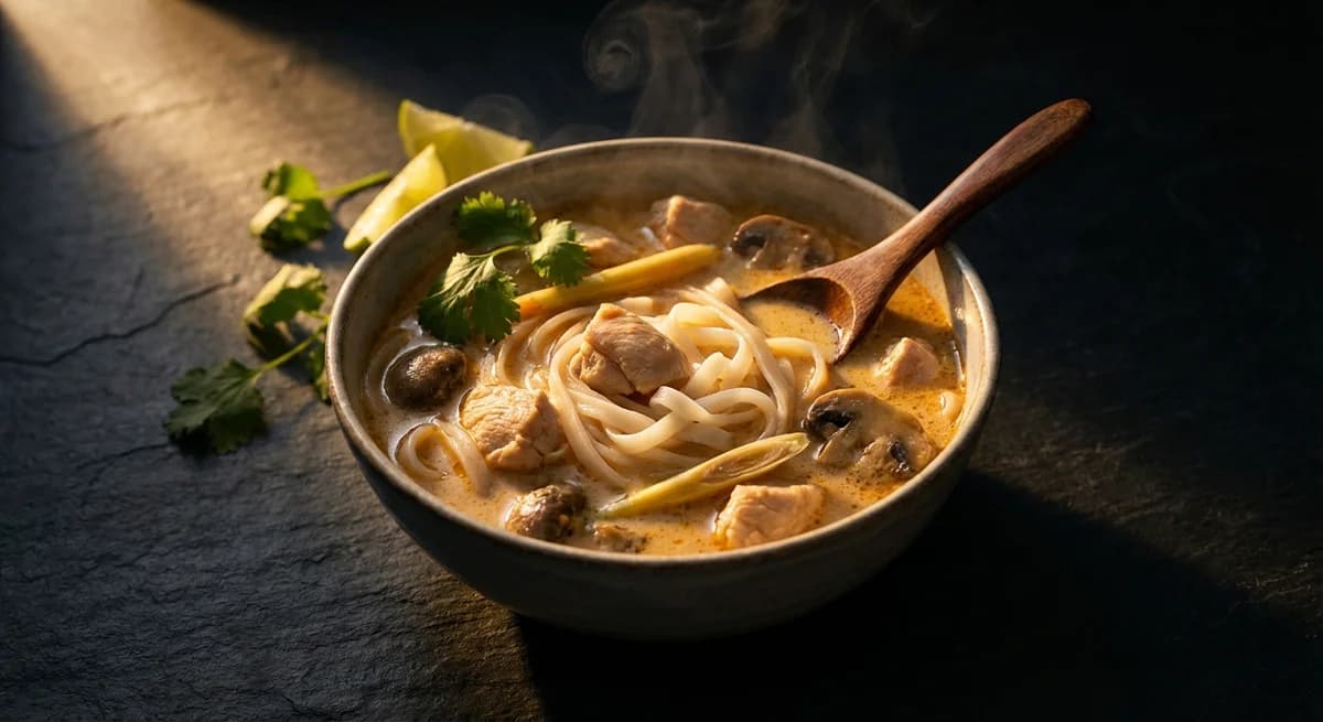 Hearty Tom Kha Gai with Rice Noodles