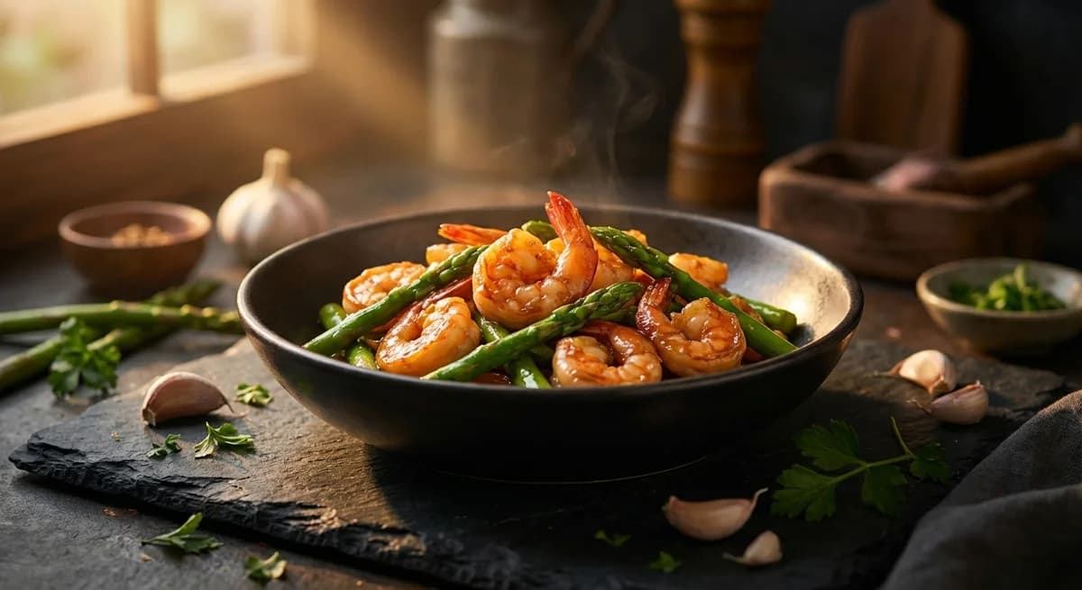 Honey Garlic Butter Prawn Stir-fry with Asparagus