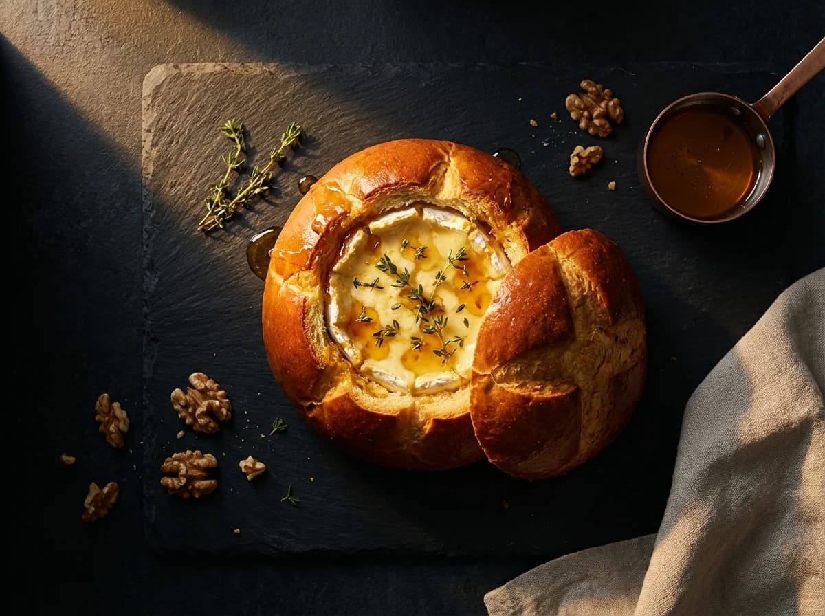 Hot Honey and Thyme Baked Brie in Brioche