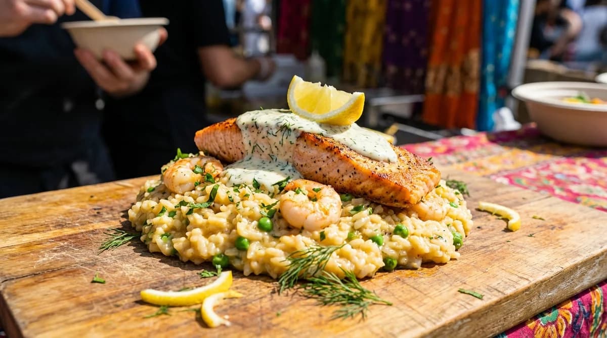 Lemon Dill Salmon and Prawn Risotto