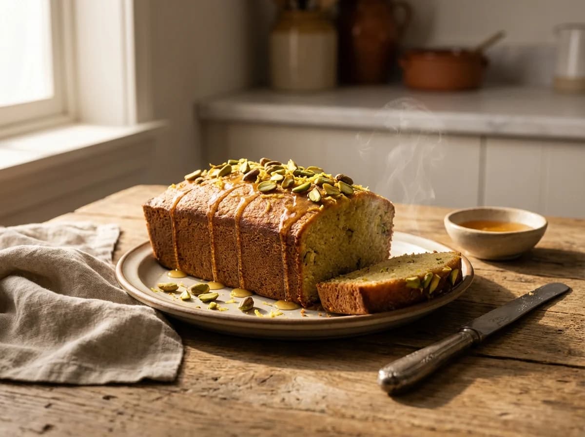Lemon Pistachio Loaf with Honey Glaze