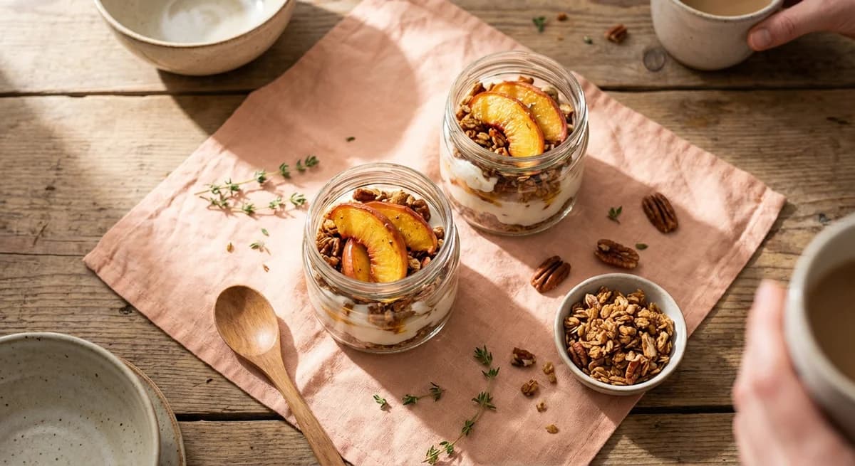 Maple Pecan Granola & Roasted Peach Parfaits