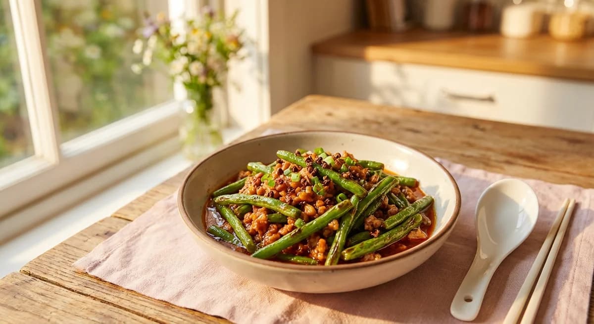 Mapo-Style Blistered Long Beans with Pork