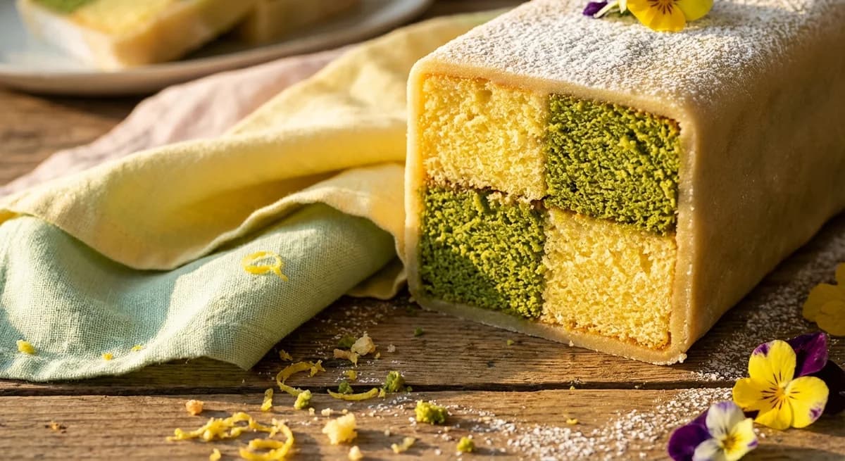 Matcha and Lemon Battenberg Cake