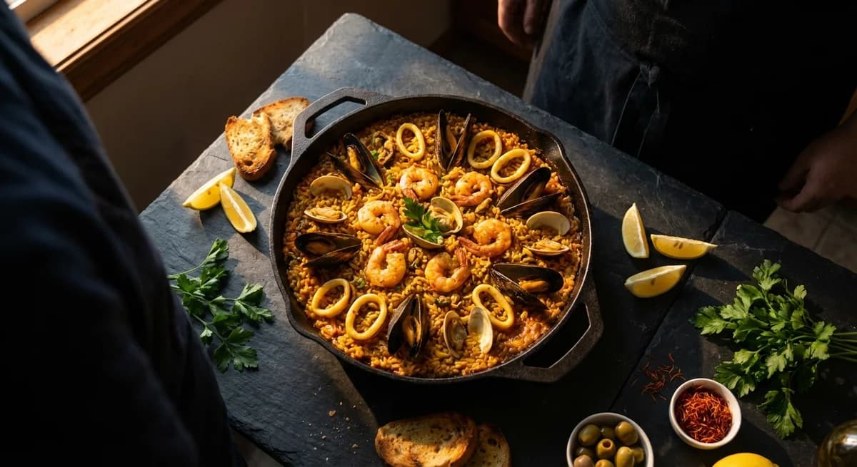 Mediterranean Saffron Seafood Rice Skillet
