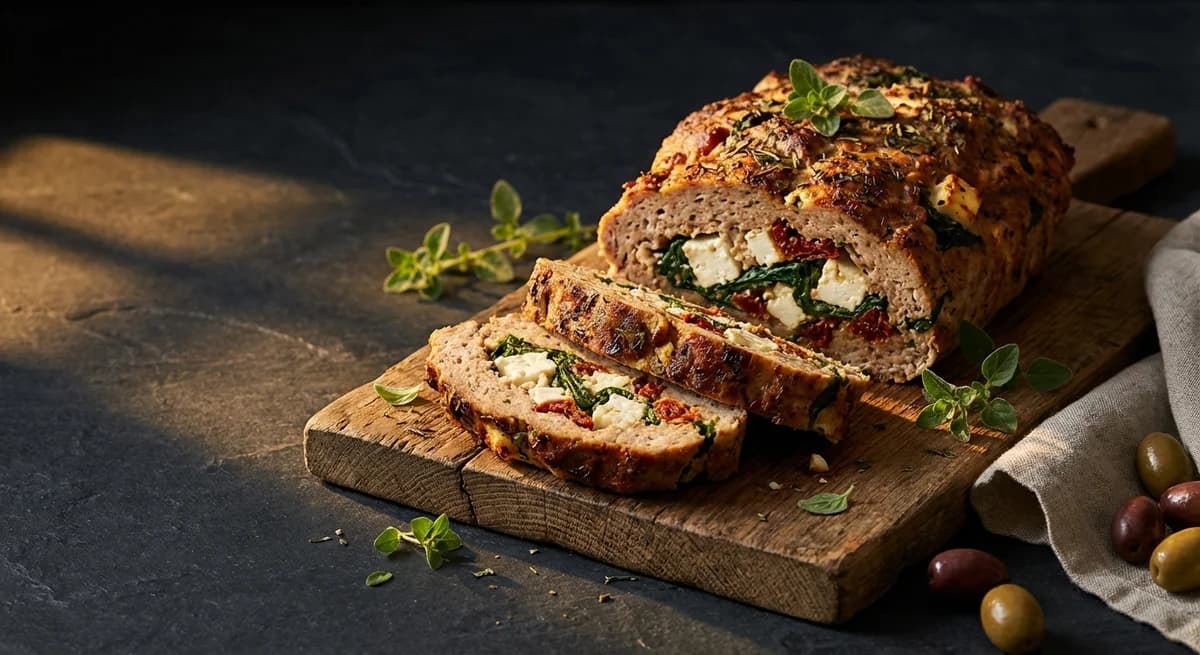 Mediterranean Turkey Meatloaf with Feta and Spinach