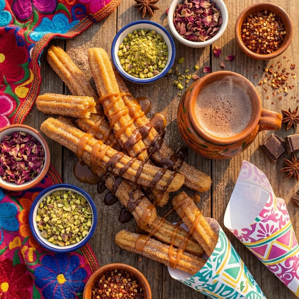 Mexican Hot Chocolate Churros with Salted Caramel
