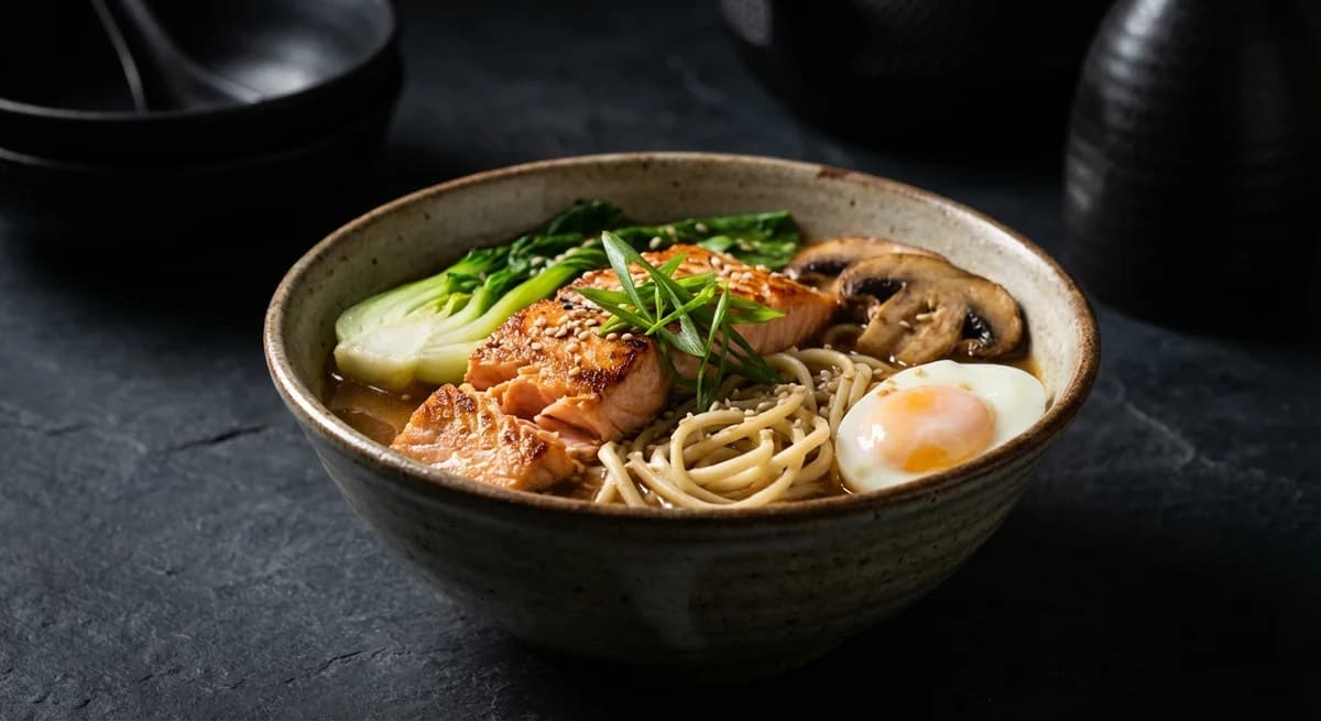 Miso Ginger Salmon Noodle Soup